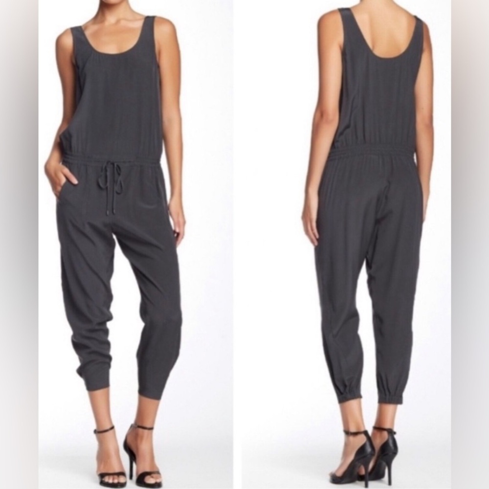 Vince Round neck size 4 black jumpsuit, two side pockets , drawstring, jogger